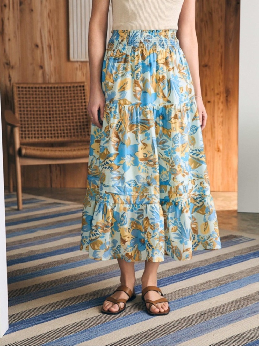 Faherty Ivy Skirt Paradise Blossom Floral Print Cotton Silk Blend Size Medium